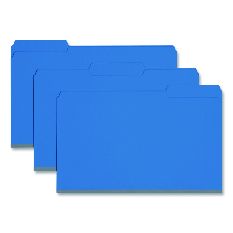 Expanding Recycled Heavy Pressboard Folders, 1/3-Cut Tabs: Assorted, Legal Size, 1" Expansion, Dark Blue, 25/Box