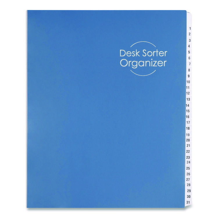 Deluxe Expandable Indexed Desk File/Sorter, 31 Dividers, Date Index, Letter Size, Dark Blue Cover