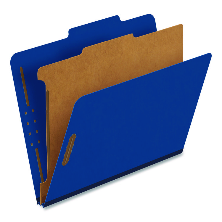 Colored Pressboard Top Tab Classification Folders, 1.75" Expansion, 1 Divider, 4 Fasteners, Letter Size, Dark Blue, 10/Box