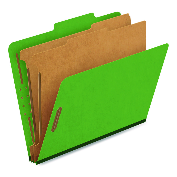 Colored Pressboard Top Tab Classification Folders, 2.5" Expansion, 2 Dividers, 6 Fasteners, Letter Size, Dark Green, 10/Box
