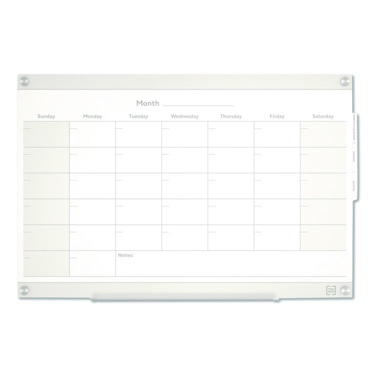Magnetic Glass Dry Erase Board with Templates, Six Views, 3 ft x 2 ft, White Surface