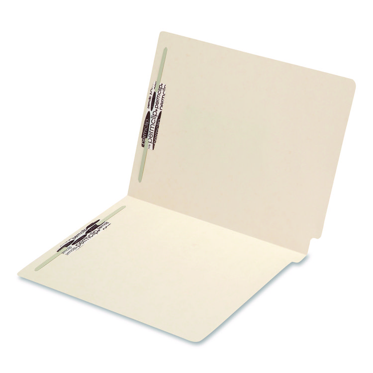 End Tab Fastener Folders, Embossed Labeling Lines, 0.75" Expansion, 2 Fasteners, Letter Size, Manila Exterior, 50/Box
