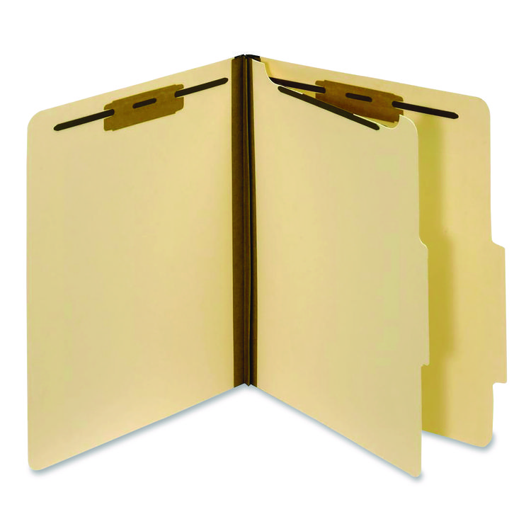 Manila Top Tab Classification Folders, 1.75" Expansion, 1 Divider, 4 Fasteners, Letter Size, Manila Exterior, 10/Box