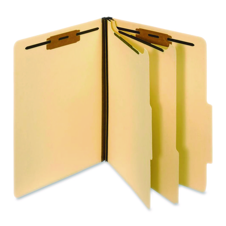 Manila Top Tab Classification Folders, 1.75" Expansion, 2 Dividers, 6 Fasteners, Letter Size, Manila Exterior, 10/Box