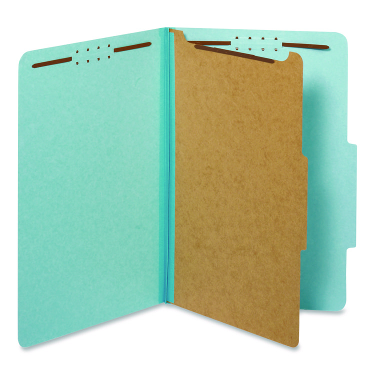 Colored Pressboard Top Tab Classification Folders, 1.75" Expansion, 1 Divider, 4 Fasteners, Legal Size, Light Blue, 10/Box
