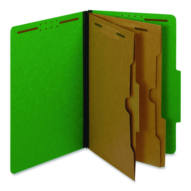Pressboard Classification Folders with Two Full-Pocket Dividers, 2.5" Expansion, 6 Fasteners, Legal Size, Dark Green, 10/Box