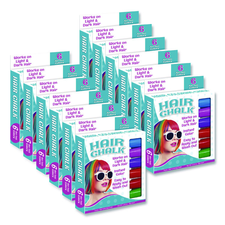 Hair Chalk, Assorted Colors, 6/Pack, 12 Packs/Carton