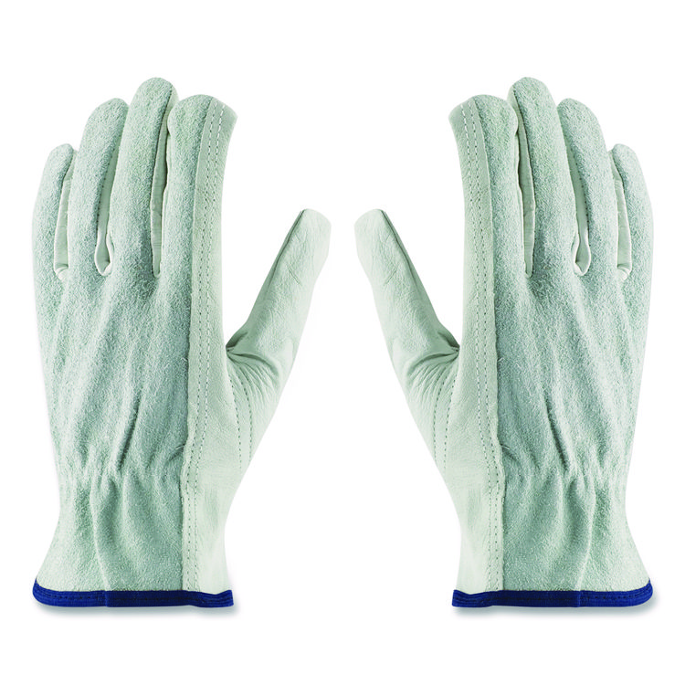 Top-Grain Leather Drivers Gloves with Shoulder-Split Cowhide Leather Back, Gunn Cut, Keystone Thumb, Large, Gray, Pair