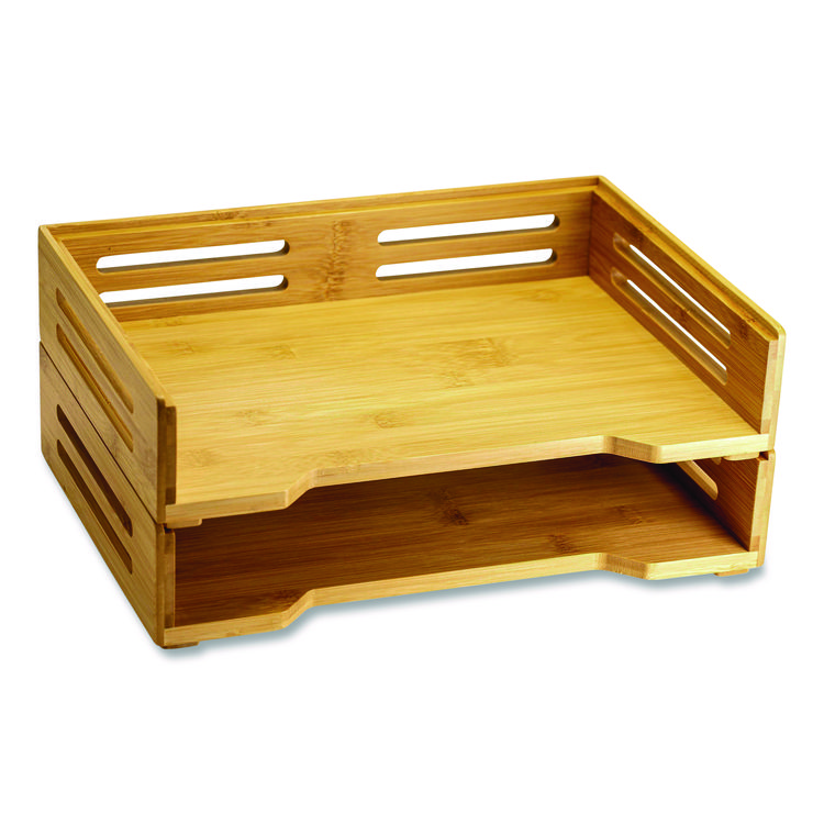 Bamboo Stackable Desktop Document Trays, 2 Sections, Letter Size Files, 14.09" x 10.47" x 4.4", Brown, 2/Pack