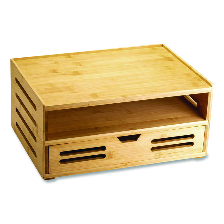 Bamboo Stackable Document Organizer with Drawer, 2 Sections, Letter Size Files, 14.09" x 10.08" x 7.7", Brown