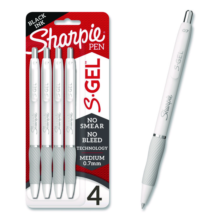 S-Gel Fashion Barrel Gel Pen, Retractable, Medium 0.7 Mm, Black Ink, Pearl White Barrel, 4/pack