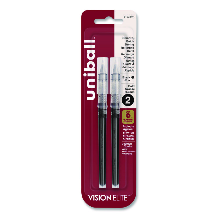 Refill For Vision Elite Roller Ball Pens, Bold Conical Tip, Black Ink, 2/pack