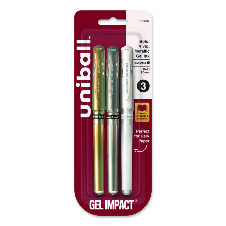 Signo Impact Gel Pen, Stick, Bold 1 mm, Assorted Metallic Ink and Barrel Colors, 3/Pack