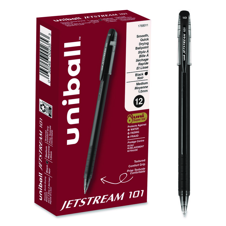 Jetstream 101 Hybrid Gel Pen, Stick, Bold 1 mm, Black Ink, Black Barrel, Dozen