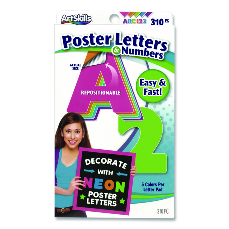 Neon Color Poster Letters and Numbers, Assorted Neon Character Colors, 310/Pack