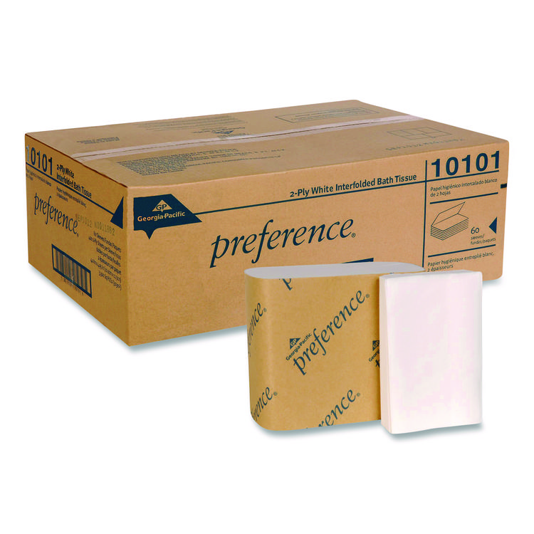 preference Singlefold Interfolded Bath Tissue, Septic Safe, 1-Ply, White, 400 Sheets/Pack, 60 Packs/Carton