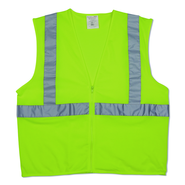 Zipper Safety Vest, Large, Hi-Viz Lime Yellow