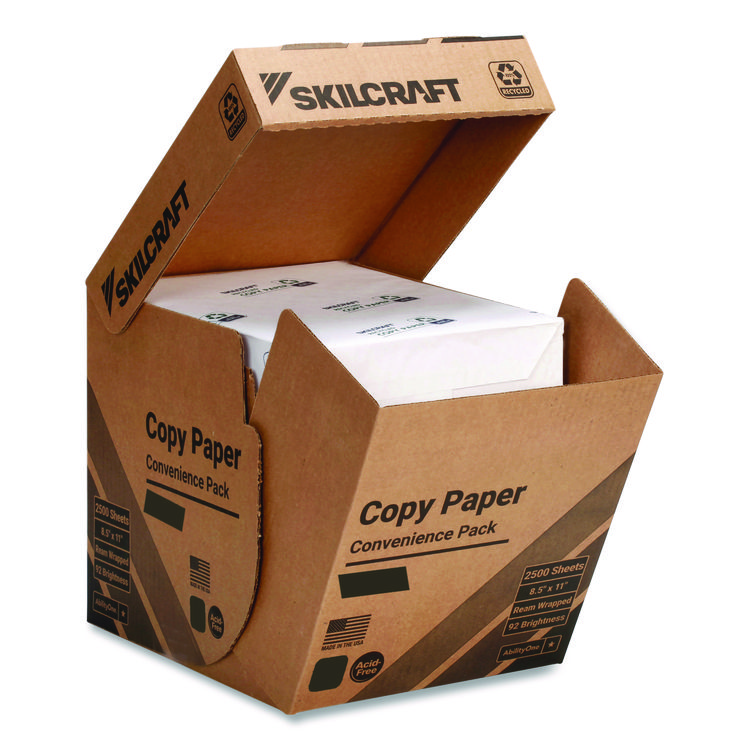 7530017253059, SKILCRAFT 50% Recycled Convenience Copy Paper, 92 Bright, 20 lb Bond, 8.5 x 11, White, Ream Wrap, 5 Reams/Box