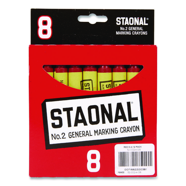 Staonal Marking Crayons, Red, 8/Box