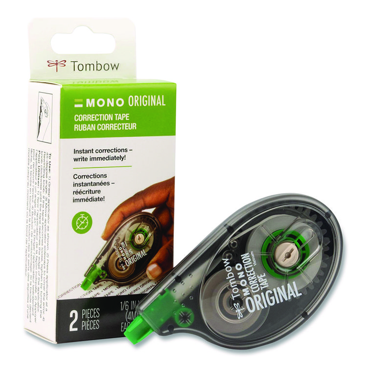 MONO Original Correction Tape Value Pack, Non-Refillable, 0.17" x 32.83 ft, Translucent Smoke/Green Dispenser, 2/Pack