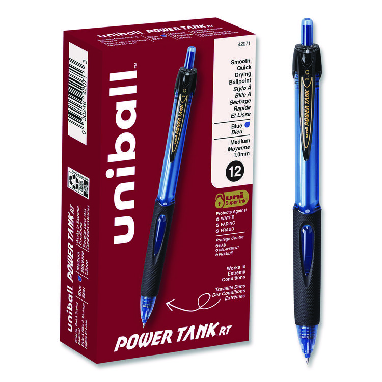 Power Tank RT Ballpoint Pen, Retractable, Bold 1 mm, Blue Ink, Translucent Blue/Black Barrel, Dozen