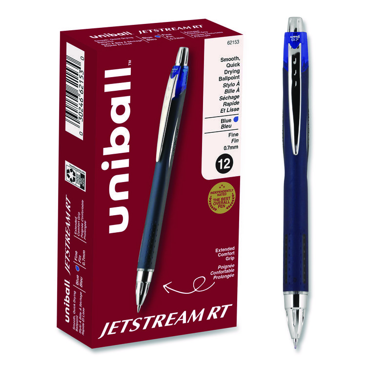 Jetstream Hybrid Gel Pen, Retractable, Fine 0.7 mm, Blue Ink, Blue/Silver Barrel