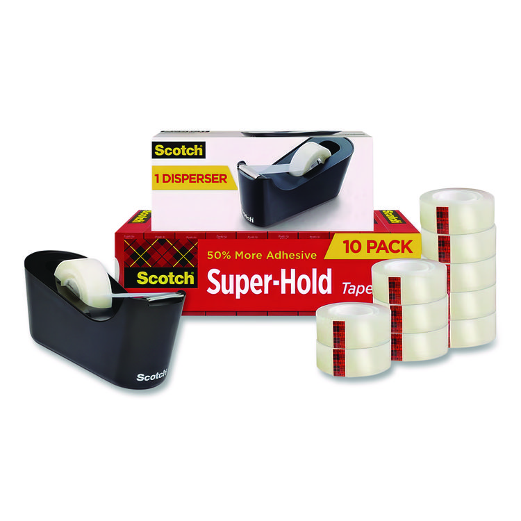 Super-Hold Tape With Dispenser, 1" Core, 0.75" X 27.77 Yds, Clear, 10 Rolls And 1 Dispenser/pack