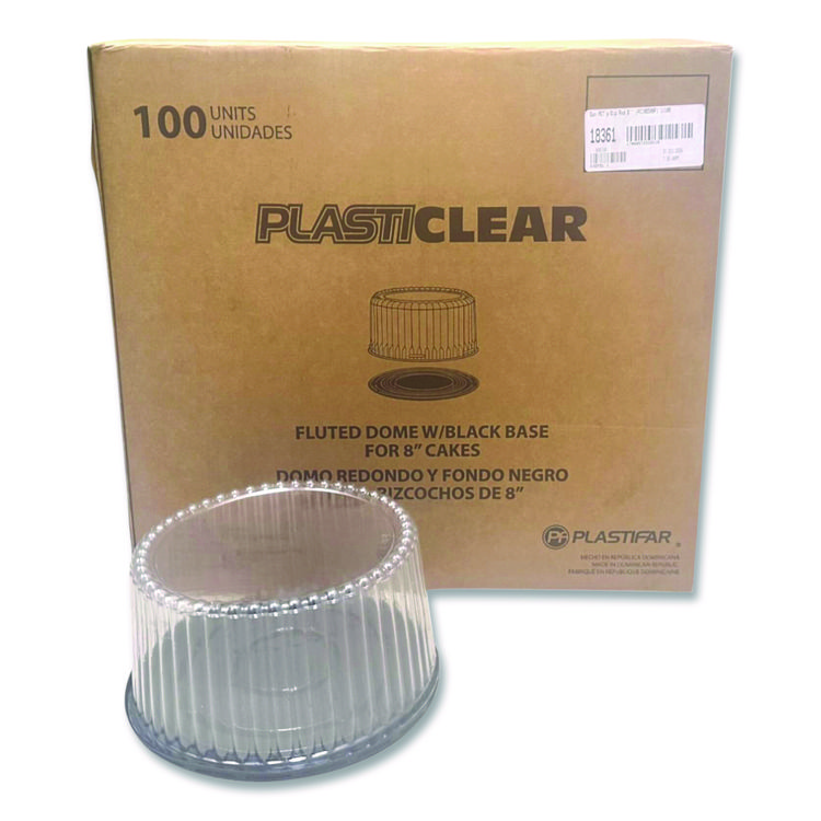 Bakery Containers, 8" Cake, 9.7" Diameter x 5" h, Black/Clear, 100/Carton
