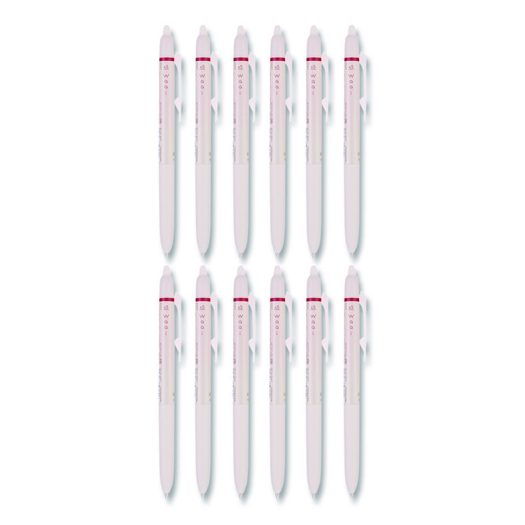 Frixion Waai Erasable Gel Pen, Retractable, Extra Fine 0.5 mm, Cherry Ink, Beige/Cherry Barrel, Dozen