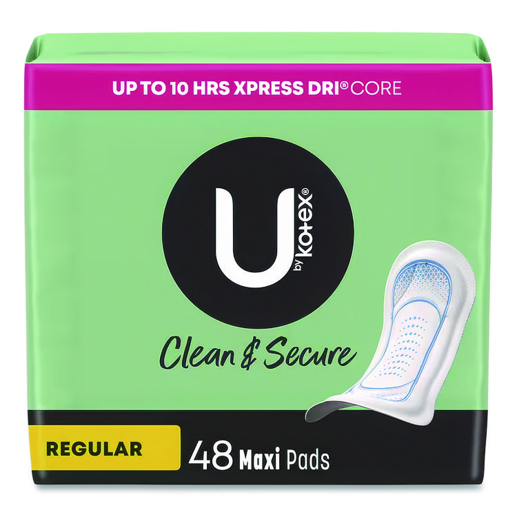 U by Kotex Security Regular Maxi Pads, Unscented, 48/Pack