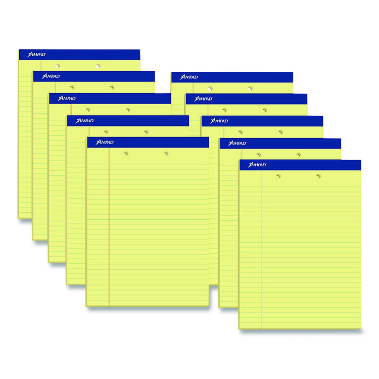 Perforated Writing Pads, Wide/Legal Rule, (50) Canary Yellow 8.5 x 11 Sheets, Dozen