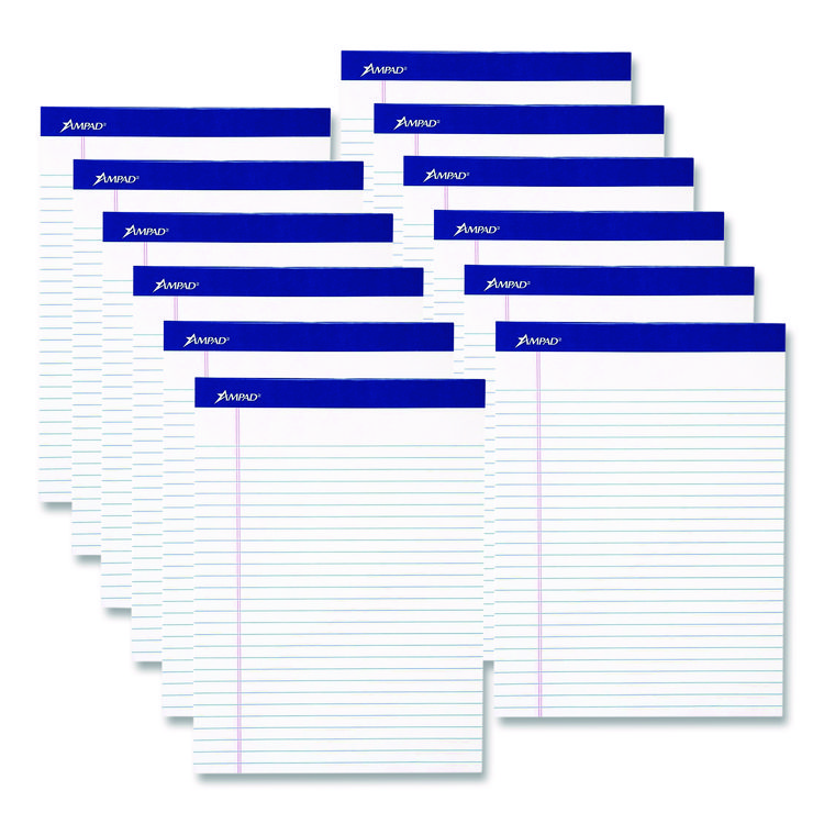 Perforated Writing Pads, Wide/Legal Rule, (50) White 8.5 x 11 Sheets, Dozen