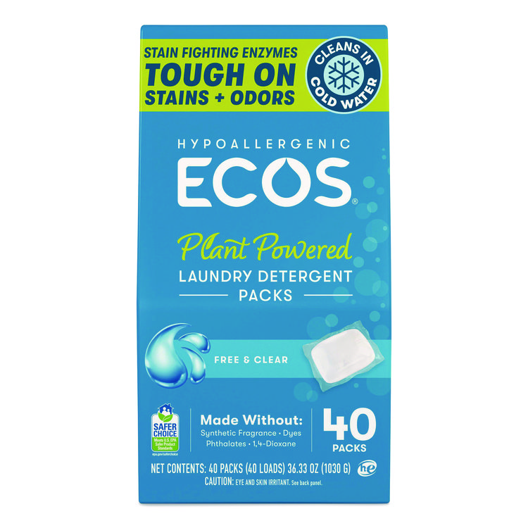 Laundry Detergent Packs, Free and Clear, 40/Pack