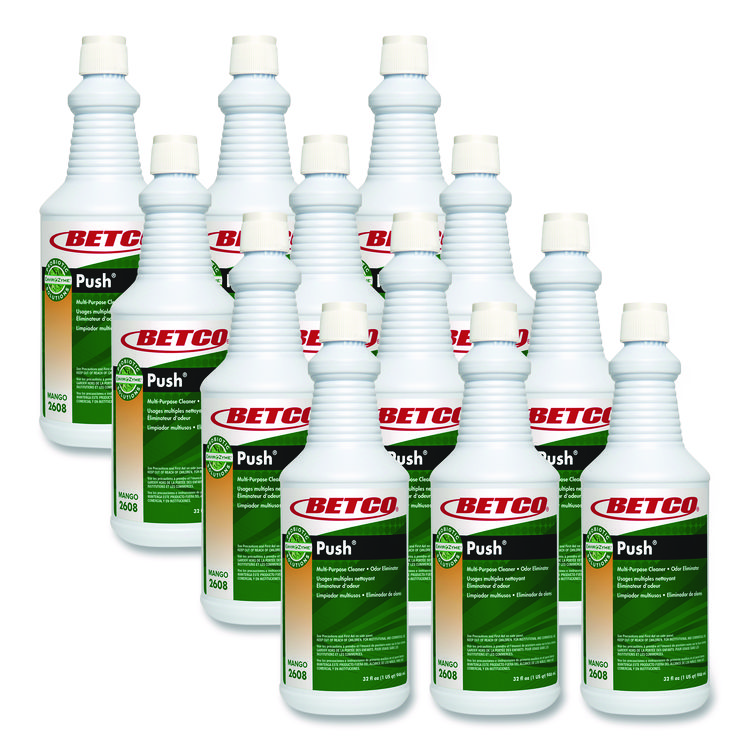 PUSH All Purpose Cleaner and Odor Eliminator, Mango Scent, 32 oz Bottle, 12/Carton