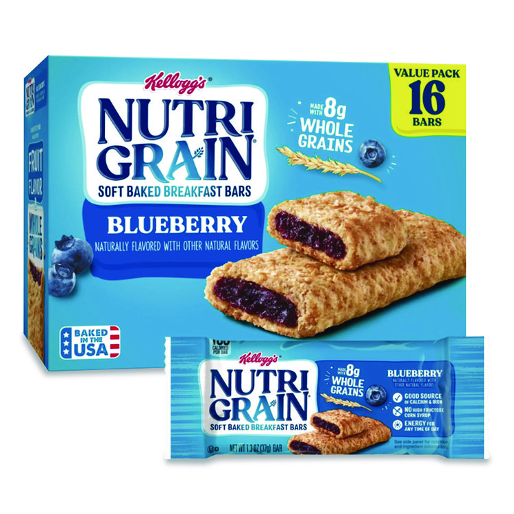 Nutri-Grain Soft Baked Breakfast Bars, Blueberry, Indv Wrapped 1.3 Oz Bar, 16/box