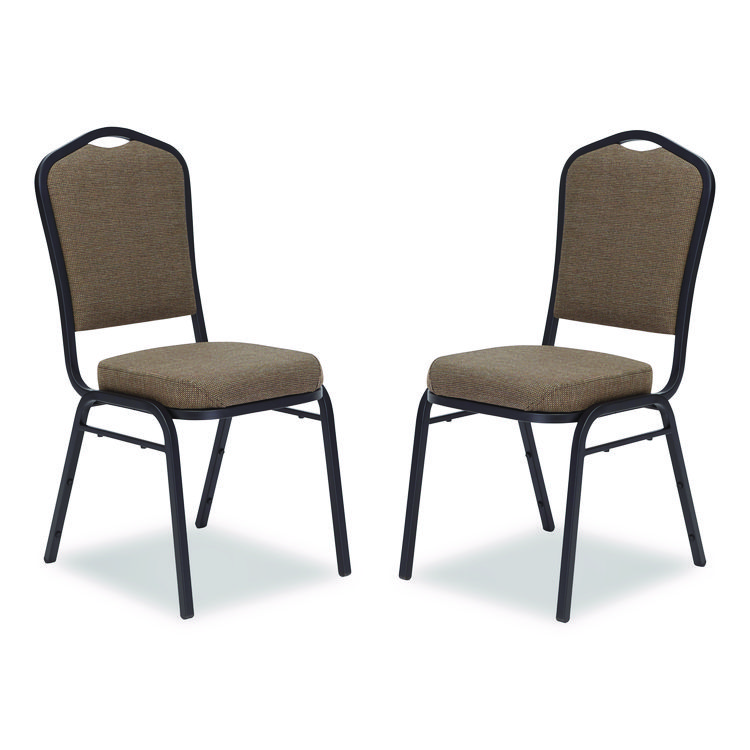 9300 Series Deluxe Upholstered Stack Chair, Fabric, Supports 500 lb, 19" Seat Ht, Natural Taupe Seat/Back, Black Base, 2/Pack