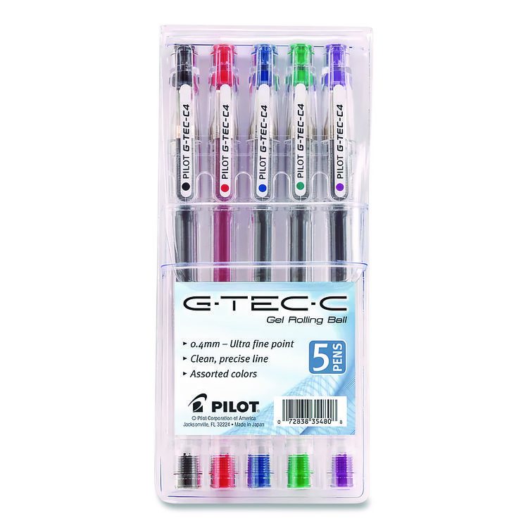 G-TEC-C Ultra Gel Pen, Stick, Ultra-Fine 0.4 mm, Assorted Ink and Barrel Colors, 5/Pack