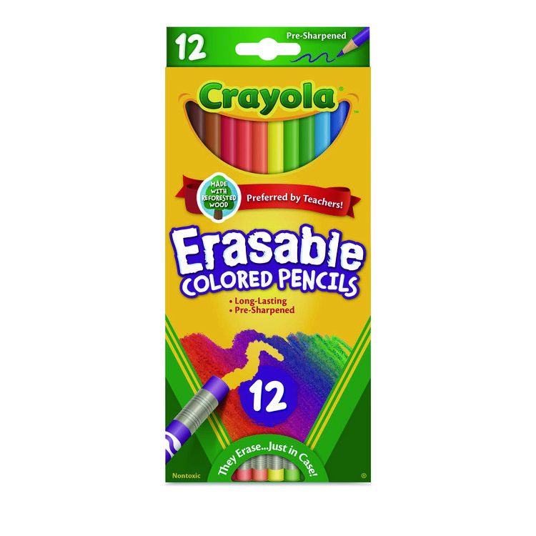Erasable Color Pencil Set, 3.3 mm, 2B, Assorted Lead and Barrel Colors, Dozen