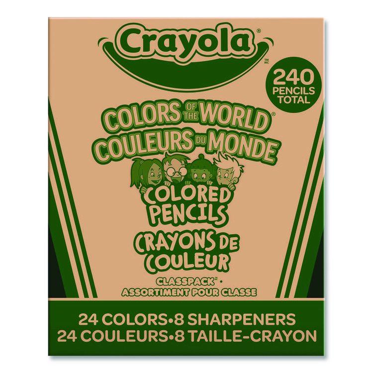 Colors of the World Colored Pencils Classpack Set, 24 Assorted Lead and Barrel Colors, 240/Pack