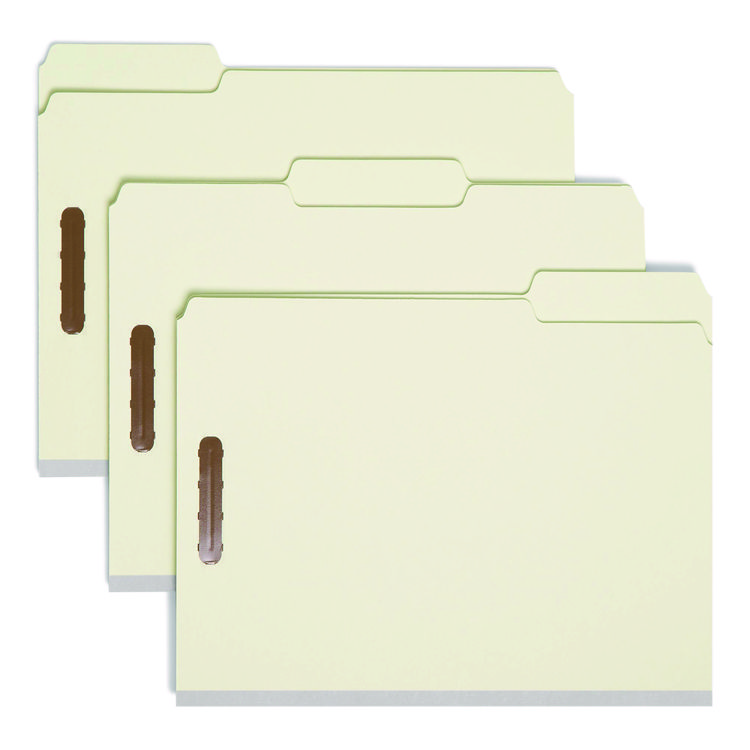 Recycled Pressboard Fastener Folders, 1/3-Cut Tab: Assorted, Expands 1", 2 Fasteners, Letter Size, Gray-Green, 25/Box