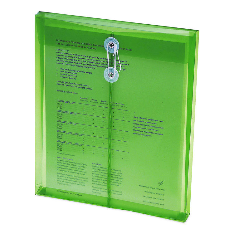 Poly String and Button Interoffice Envelopes, Open-End (Vertical), 9.75 x 11.63, Transparent Green, 5/Pack