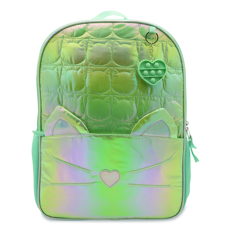 Iridescent Cat Backpack, 12" x 5" x 16", Iridescent Aqua
