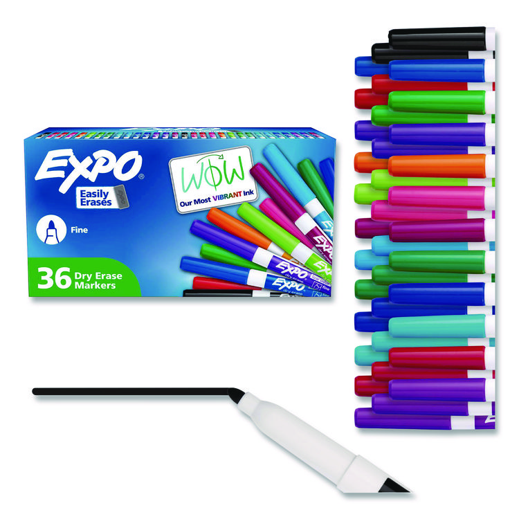 Low Odor Dry Erase Vibrant Color Markers, Fine Bullet Tip, Assorted Colors, 36/pack