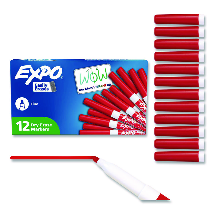 Low-Odor Dry-Erase Marker, Fine Bullet Tip, Red, Dozen