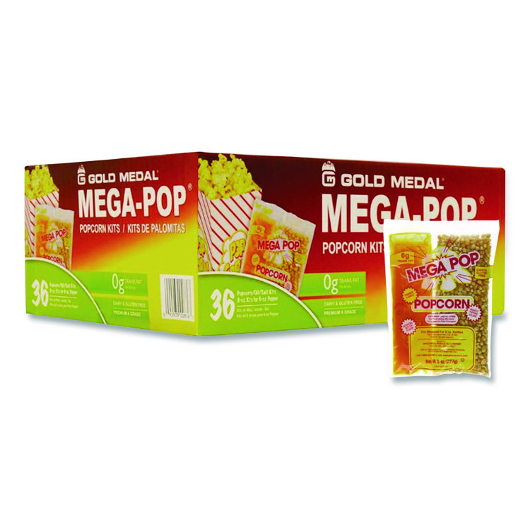 Mega Pop Popcorn, Butter, 8 Oz Bag, 36 Bags/carton