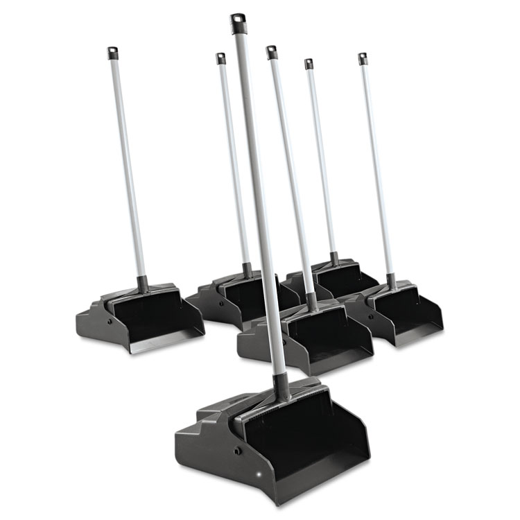 Lobby Pro Upright Dustpan, with Cover, 12.5w x 37h, Plastic Pan/Metal  Handle, Black