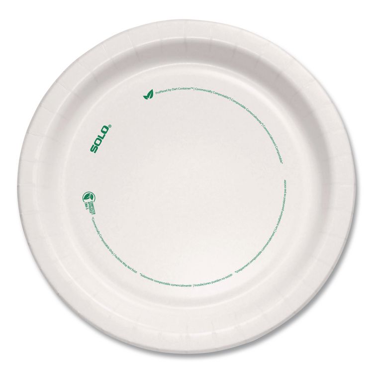 Compostable Paper Dinnerware, ProPlanet Seal, Plate, 8.5" dia, White, 500/Carton