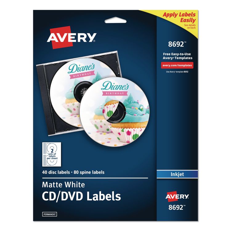 Inkjet Cd Labels, Matte White, 40/pack