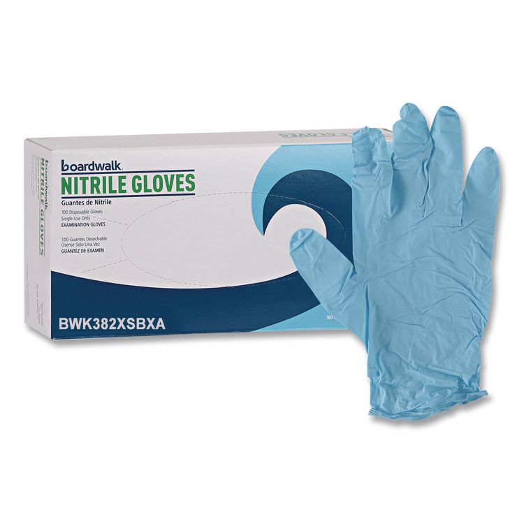 Disposable Examination Nitrile Gloves, Powder-Free, X-Small, 5 mil Thick, 9.5" Long, Blue, 100/Box