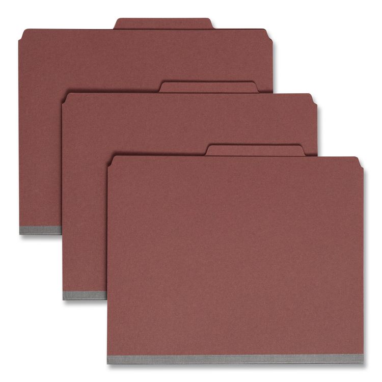 Pressboard Classification Folders, 2/5-Cut Tab, Expands 2", 1 Divider, 4 SafeSHIELD Fasteners, Letter Size, Red, 10/Box